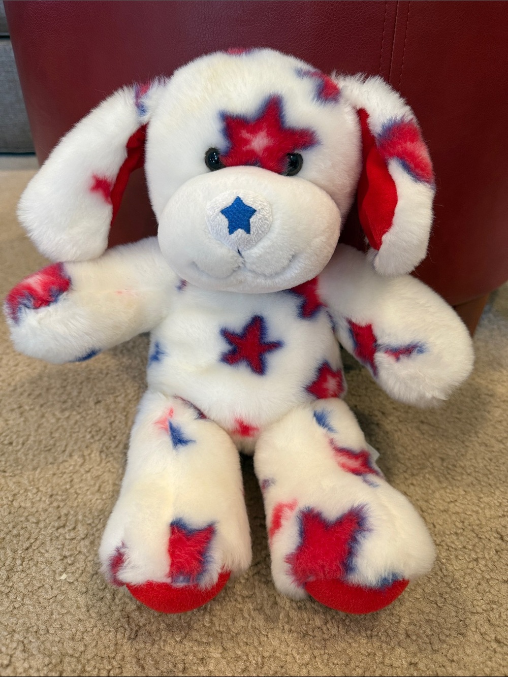 Build-A-Bear White Plush Puppy with Red & Blue Star Pattern